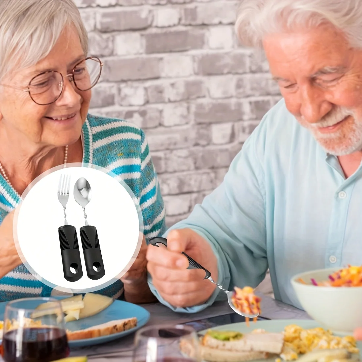 E9 2Pcs Adaptive Utensils Spoon Fork Set Weighted Utensils for Hand Tremors Easy Grip Joint Aid Silverware for Old Hand Tremors
