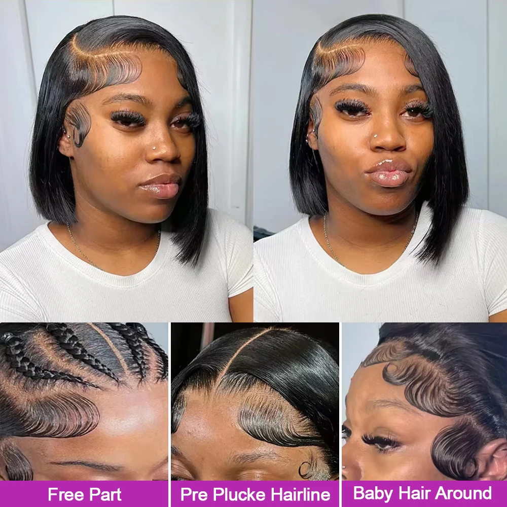 13x6 HD 250% العظام مستقيم قصير بوب 13x4 البرازيلي الدانتيل أمامي خصلات الشعر المستعار الإنسان الدانتيل الجبهة 7x5 غلويليس إغلاق شعر مستعار للنساء #5