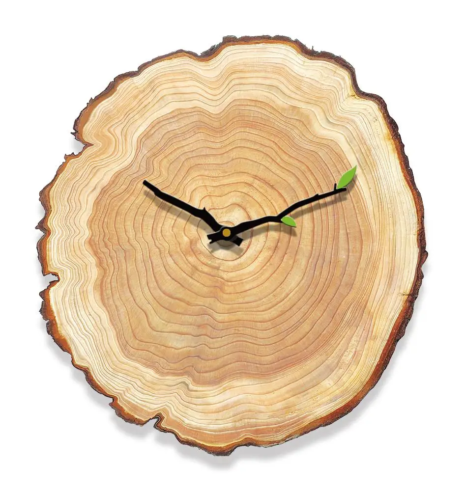 Wood grain wall clock living room bedroom mute wooden charts modern minimalist home annual ring European clocks