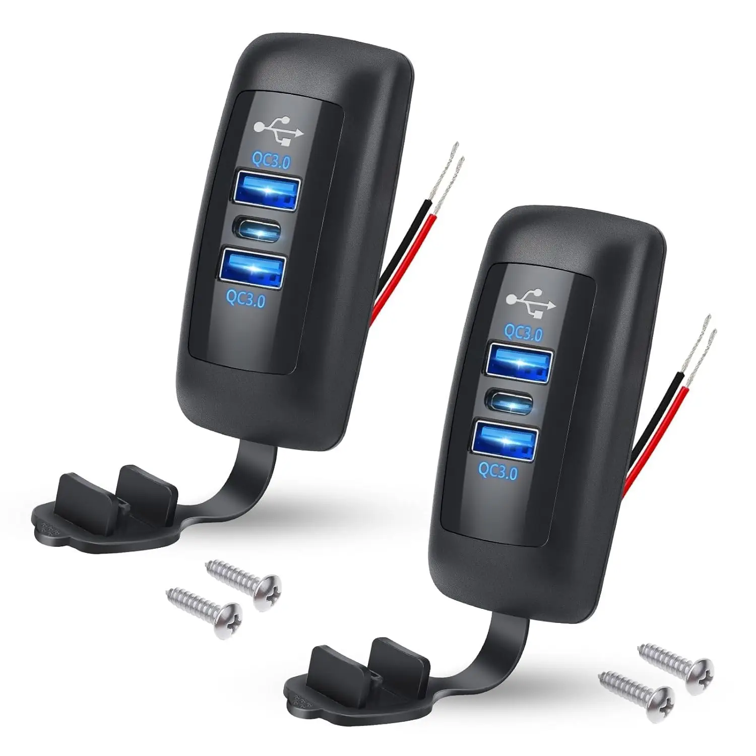 USB Car Motorcycle Charger Dual QC3.0 PD Type-C Universal Car Charger Waterproof and Dustproof 12-24V for Car Boat Marine ATV