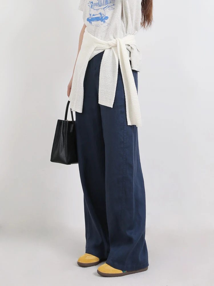 

Удобные льняные брюки прямого кроя для женщин, повседневные, дышащие, стройнящие, универсальные, с высокой талией, длинные, для работы и повседневной носки