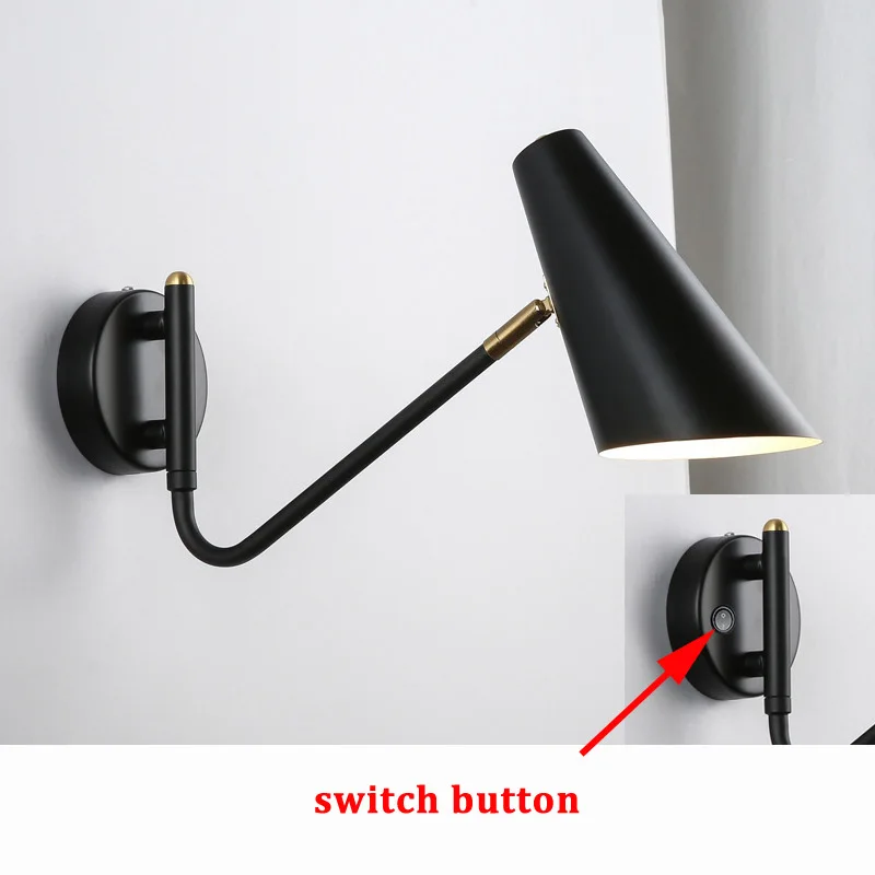 Modern Creative Nordic Bedside Wall Lamp Bedroom Lamp Rocker Rotary Swing Living Room With Switch Eye-Protection Wall Light