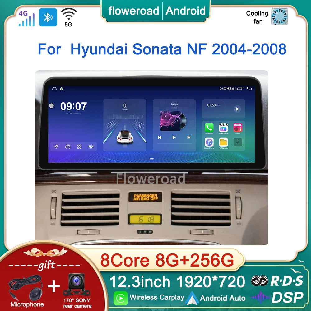 

Автомагнитола для Hyundai Sonata NF 12,3-256, мультимедийный проигрыватель на Android, 2004 дюйма, 8 + 2008 ГБ, 4G, GPS-навигация, стерео, Carplay, DSP, 2din