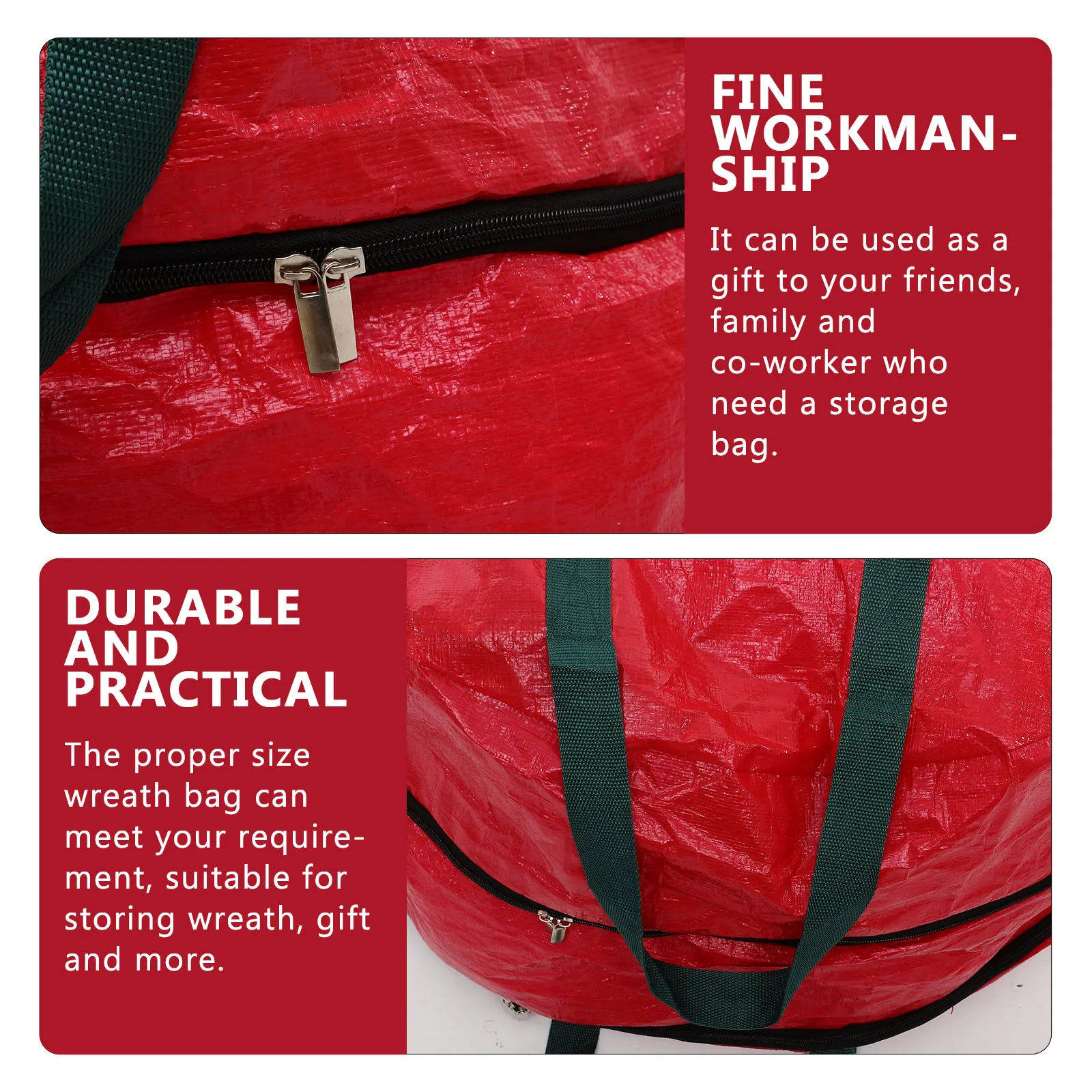 حقيبة تخزين إكليل عيد الميلاد بطبقة مزدوجة، سعة كبيرة، حامل إكليل من قماش أكسفورد، منظم قابل للطي، حقيبة بسحاب