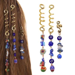 1/3pcs Blue Stone Pendant Hair Rings Dreadlock Styling Accessories Cuff Clip Hair Braid Dirty Spiral Braid Beads Hairpin Jewelry