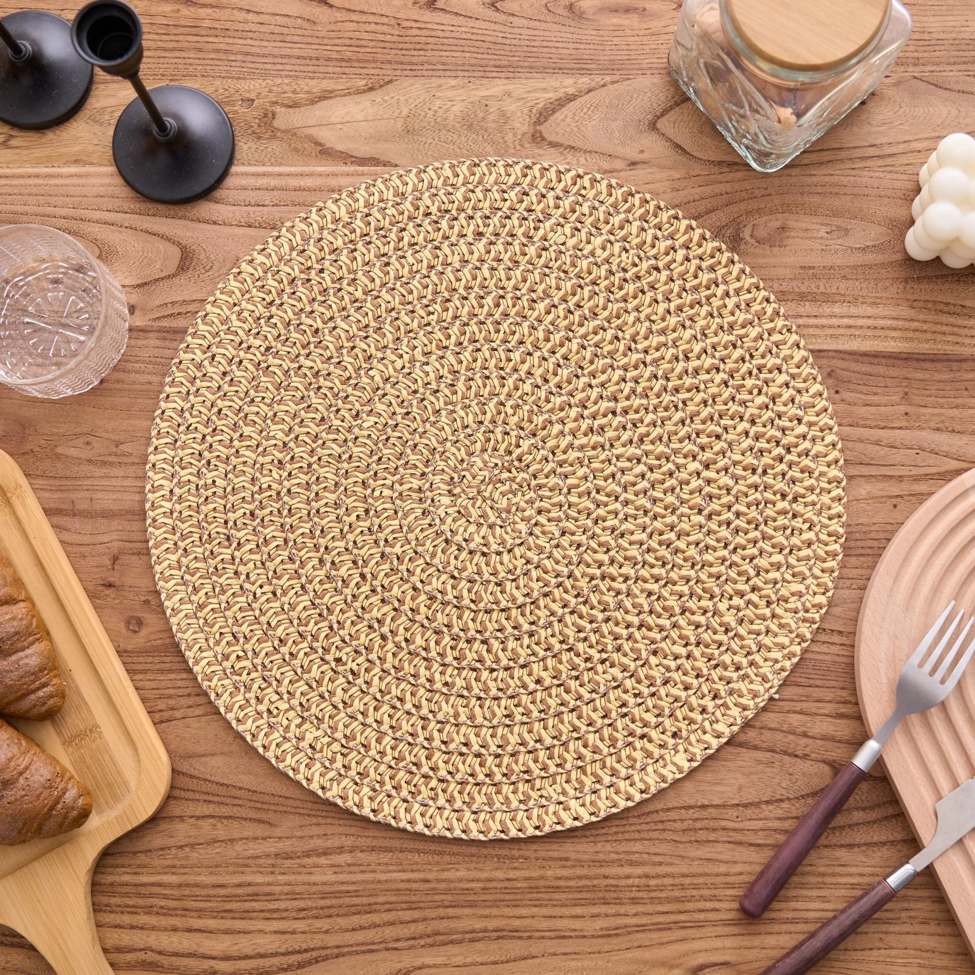 Garden Style 4 Pcs/Pack Jute Placemats Non-Slip Heat Resistant Round Weave Mat Kitchen Table Cup Pads Decorative 38cm Diameter