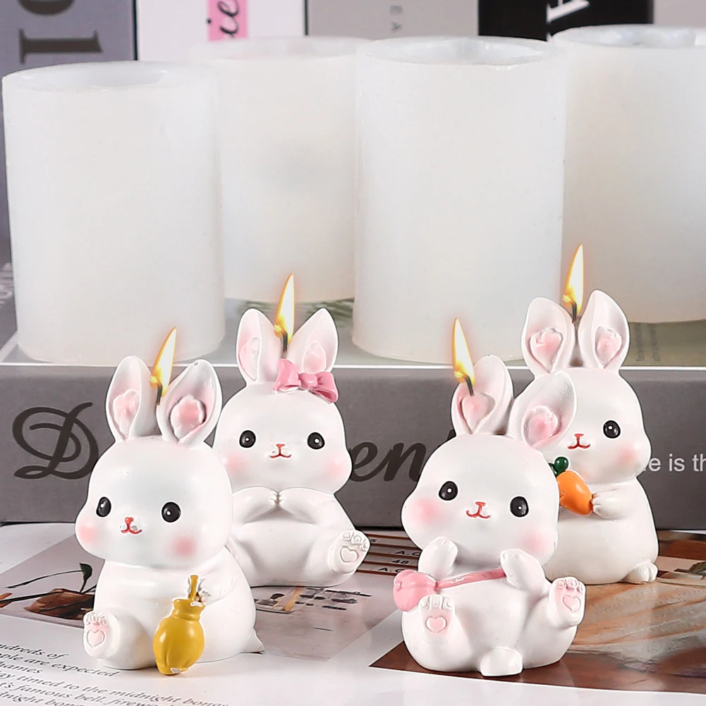 Easter Bunny Silicone Candle Mold Rabbit Animal Soap Aromatherapy Making Mould Ice Cube Chocolate Baking Tool for Birthday