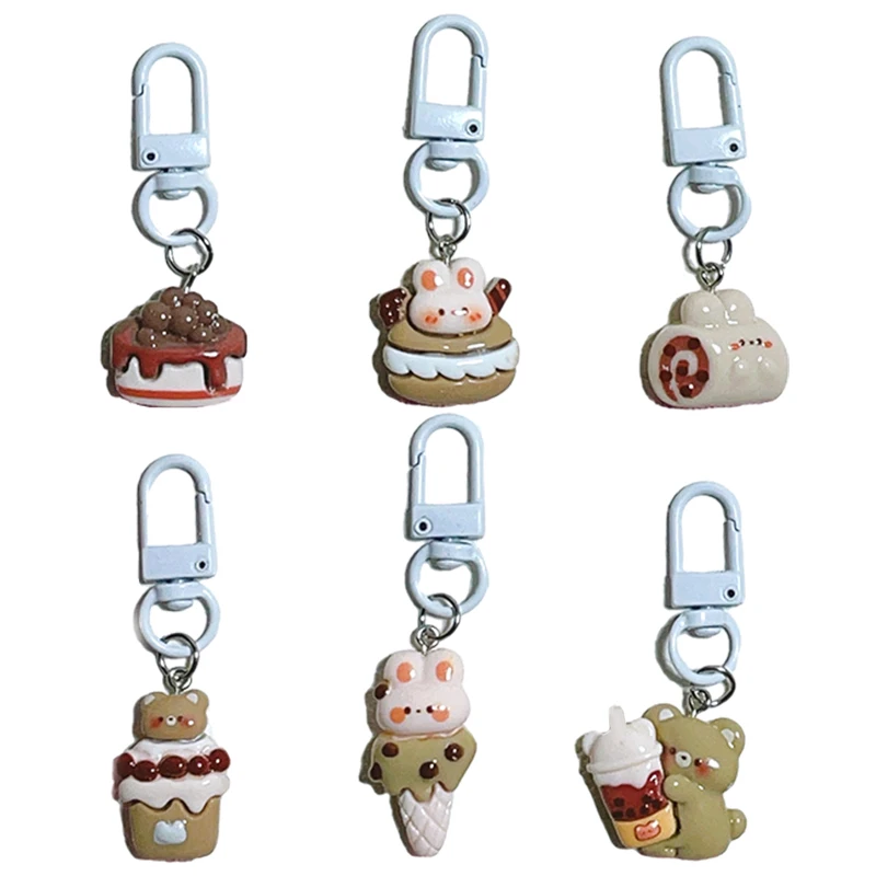 Cartoon Ice Cream Rabbit Key Chain Cute Dessert Bunny Doll Pendant Car Key Ring Phone Backpack Charms Bag Decor Accessories