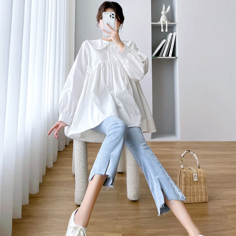 Mới Phụ Nữ Mang Thai Áo Cotton Dài Tay Rời Bụng To Mẹ Nữ Áo