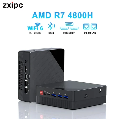 Imagen 1 del producto Mini ordenador de juegos AMD Ryzen7 4800H 5800H 4500U 7530U bolsillo Dual HDMI LAN WIFI6 BT 5,2 NUC ordenador de escritorio de oficina 4300U NVMe
