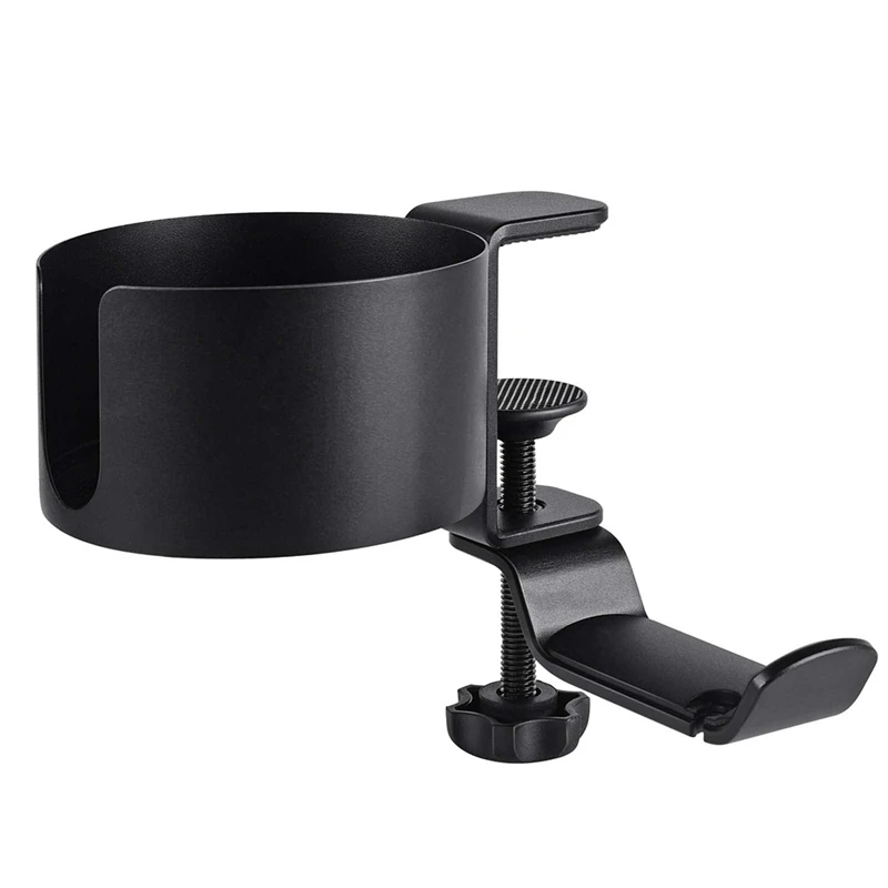 

Desk Cup Holder Anti-Spill Cup Holder With Headphone Hanger For Desk Or Table Black