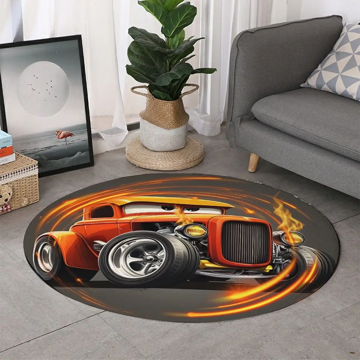 Round Printed Rug Pink Alloy Wheel Rim 80x80cm for Garage Workshop Office