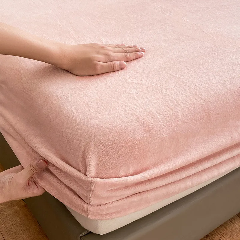 Warm and Thick Elastic Fitted Sheets Solid Color Adjustable Flannel Winter Mattress Cover Velvet Bed Linens 90/160/180/200 Sizes