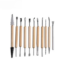 11Pcs Stainless Steel Wax Carving Tool Set - Wood Handle Pottery & Clay Sculpture Tools for Ceramic Craft, Hobby & DIY Projects
