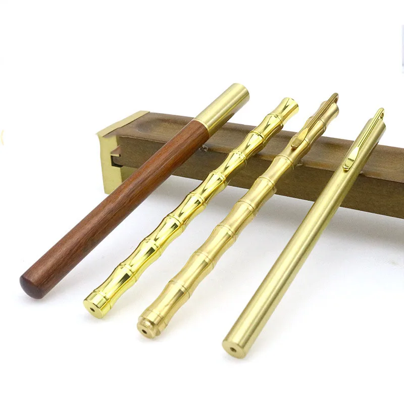 New Chinese Ballpoint Pen Creative Gift Student Studying Stationery Cultural and Creative Brass Bamboo Pen Water Core Pen