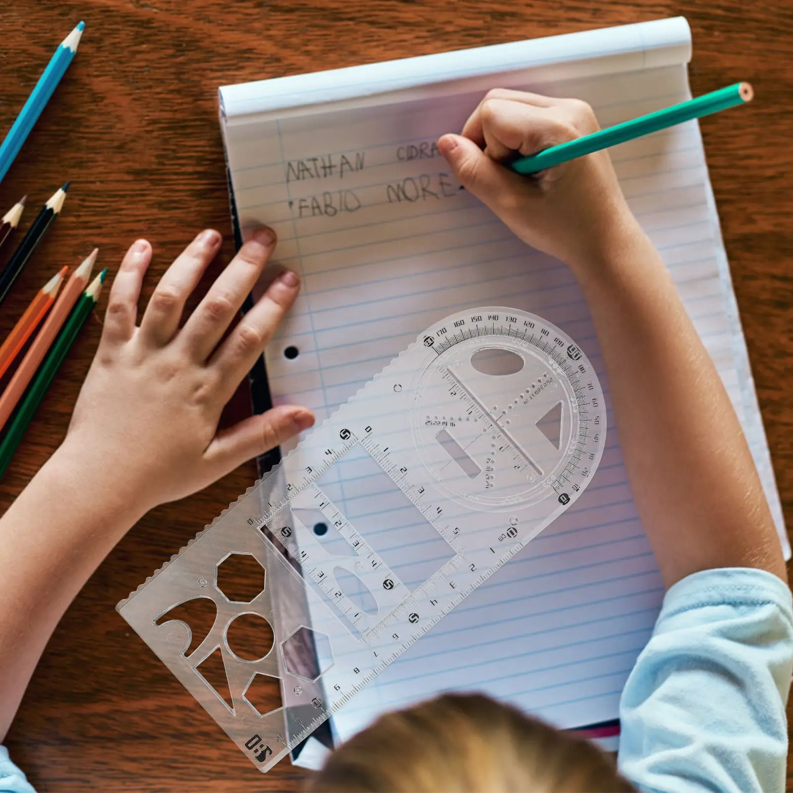 Règle de mesure en plastique pour étudiant, modèle de dessin géométrique, pour la proximité, multifonctionnel, ingénierie