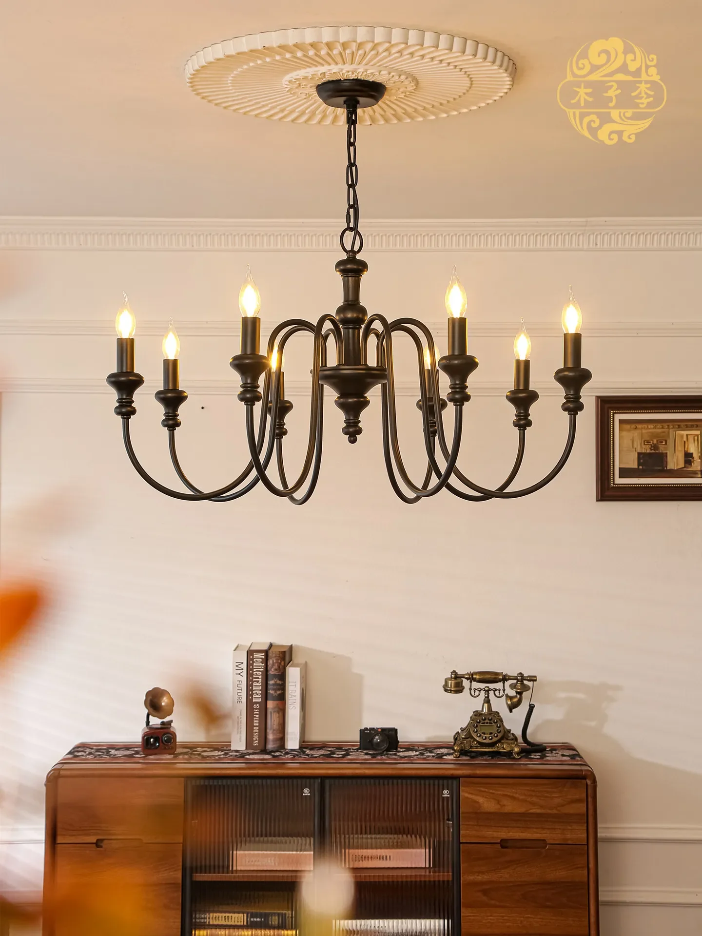 American retro living room chandelier French medieval staircase dining room study lamp