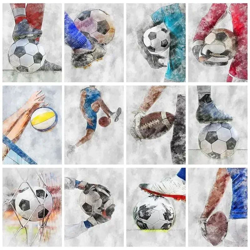 

127135 Oil Painting By Numbers DIY Gifts Handpainted Football Basketball Coloring With Number Wall Art Acrylic Paint Kit