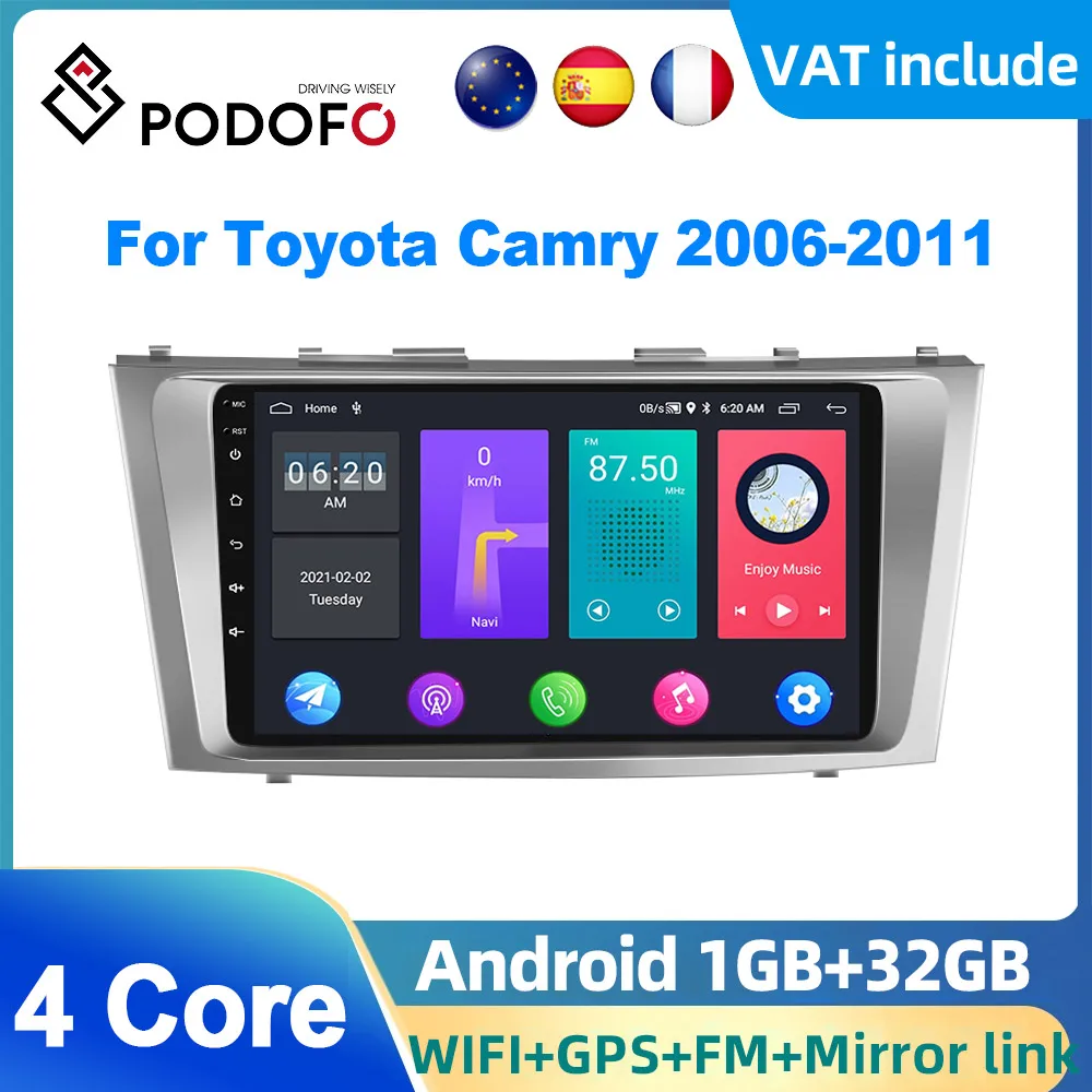 Podofo Android Car Radio Multimidia Video Player Navigation GPS For Toyota Camry 2006-2011 2din WIFI Head Unit 2din Stereo