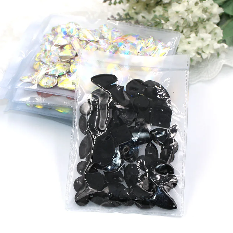 52Pcs/Bag Mixed Shape Flat Bottom Hand-sewn Double Hole K9 Crystal Glass High Quality Sew On Rhinestones DIY Apparel Accessories