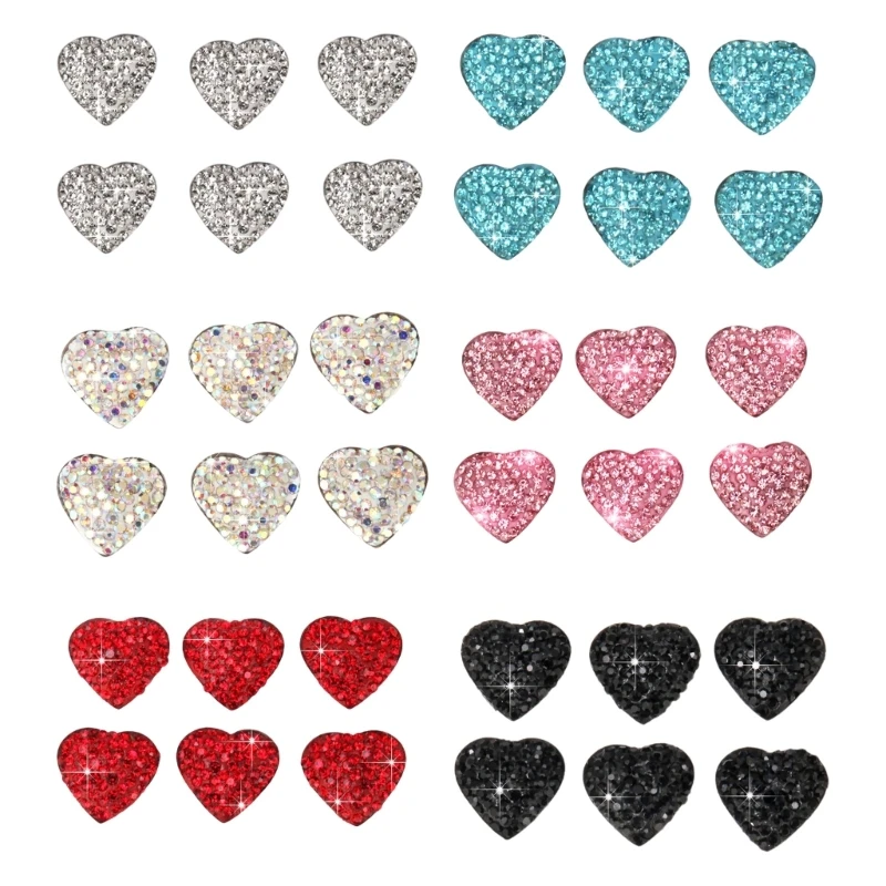 6pcs Car Interior Crystal Heart Stickers Stylish Glittering Designs Vehicle Dashboard Stickers for Various Models DropShipping