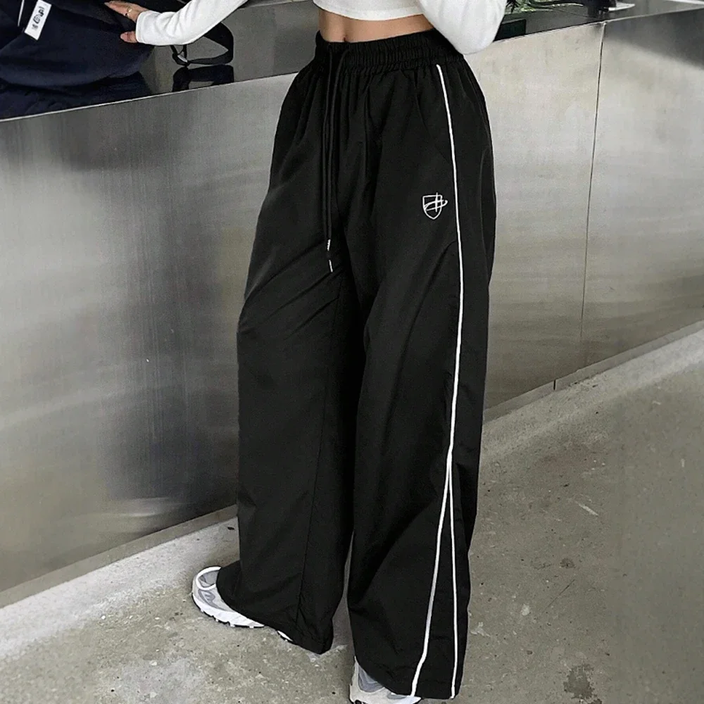 CPSYMYM Pantaloni Primavera Estate Casual Sportivi SideStripe Vita alta Coulisse Pantaloni giornalieri a figura intera per le donne