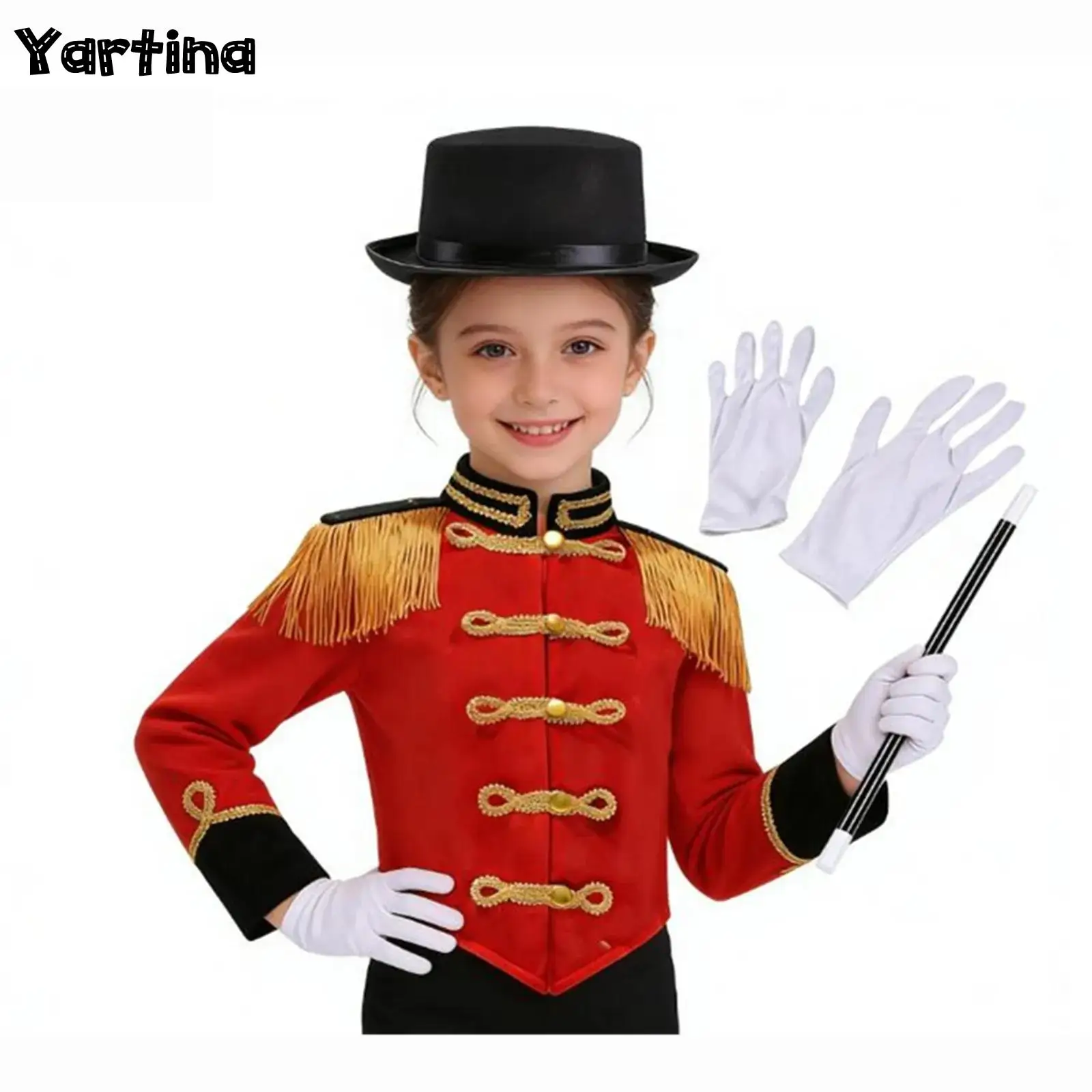 

Girls Circus Ringmaster Cosplay Performance Costume Drummer Lion Tamer Major Team Uniform Fringe Tassel Epaulet Jacket Tops