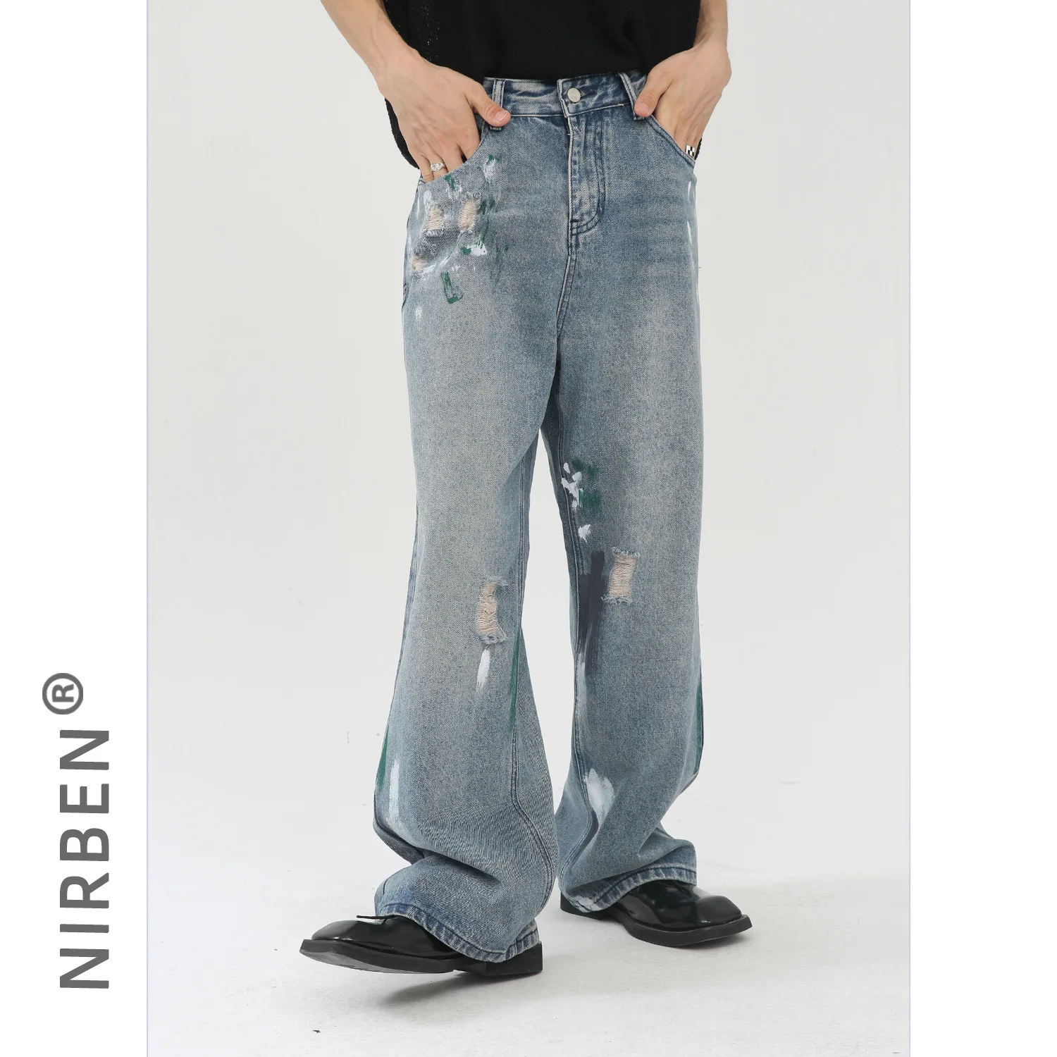 Denim, Painted And Washed Craft, Straight Loose Jeans, Men's Retro Youth Casual Trousers, Men's