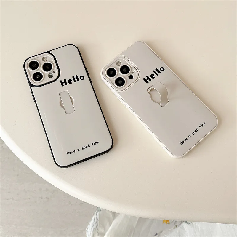 Linda letra Hello anillo de dedo soporte invisible pareja funda de teléfono para iPhone 16 15 14 13 12 Pro Max cubierta protectora a prueba de golpes