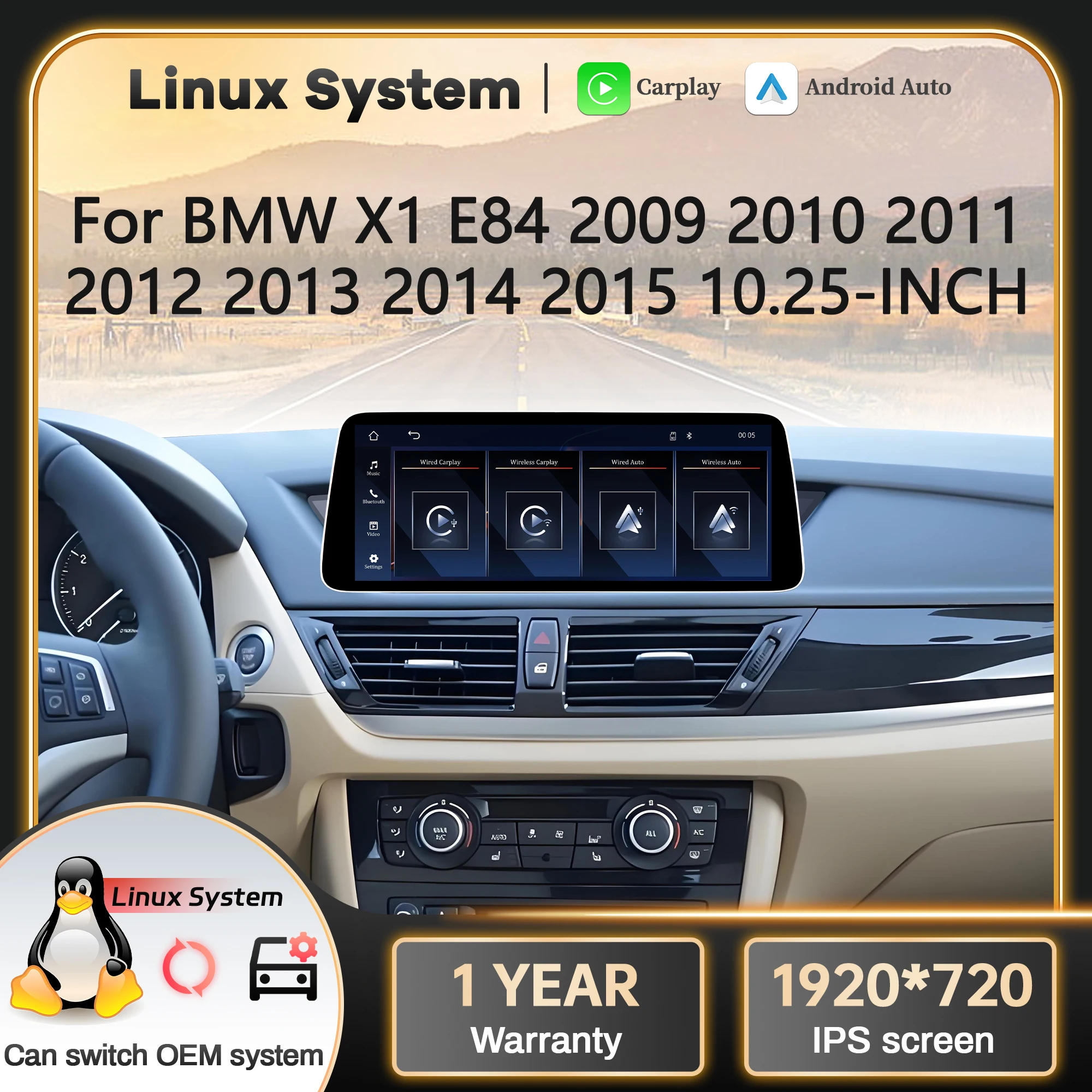 For BMW X1 E84 Linux Multimedia Screen 2009-2015 Wireless Carplay Android Auto Head Unit for Enhanced In-Car Entertainment