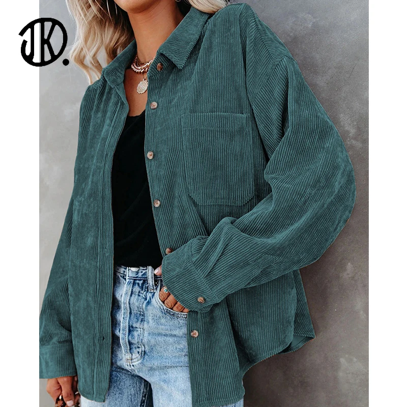 

Leisure Ladies Long Sleeves Shirts Coat Loose Fashion Casual Tops With Pocket Turndown Collar Office Lady Buttons Jacket Top 3XL