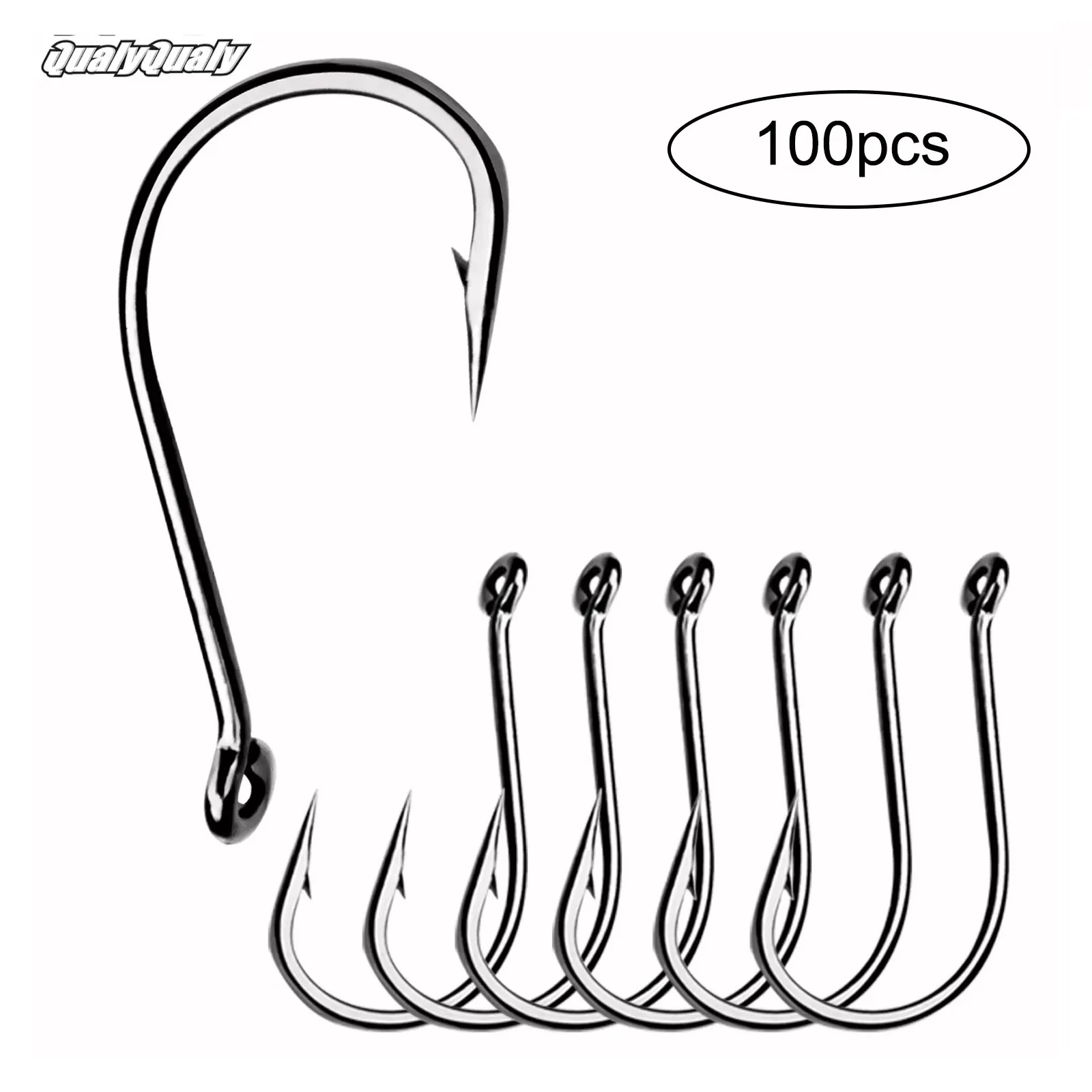 100pcs/box Fishing Hooks #6-#1/0 Big Eye Soft Lures Barbed Hook High Carbon Steel Circle Fishhook For Carp Freshwater Saltwater