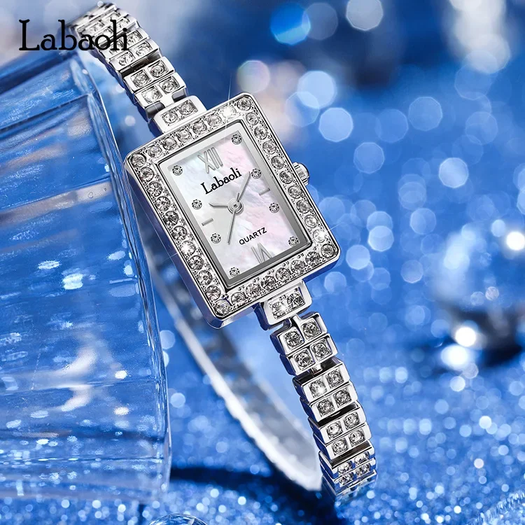 

Часы Labaoli женские кварцевые, роскошные квадратные водонепроницаемые с браслетом, с инкрустацией стразами, LA126