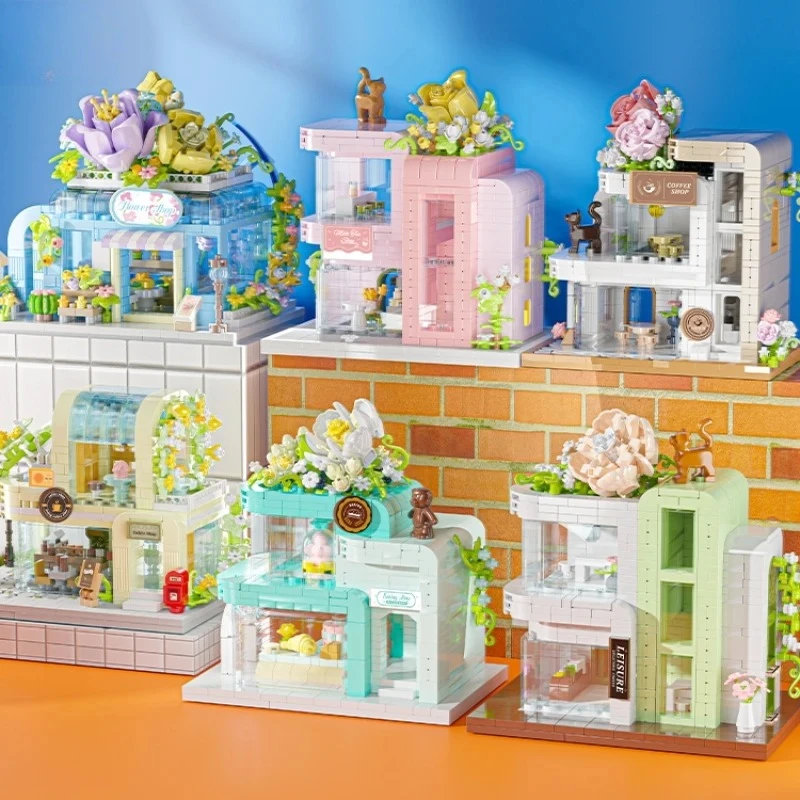 

Urban View Building Blocks Flower Store Series Coffee Baking Milk Tea Streetscape Model Assembly Toys Collection Ornaments Gifts