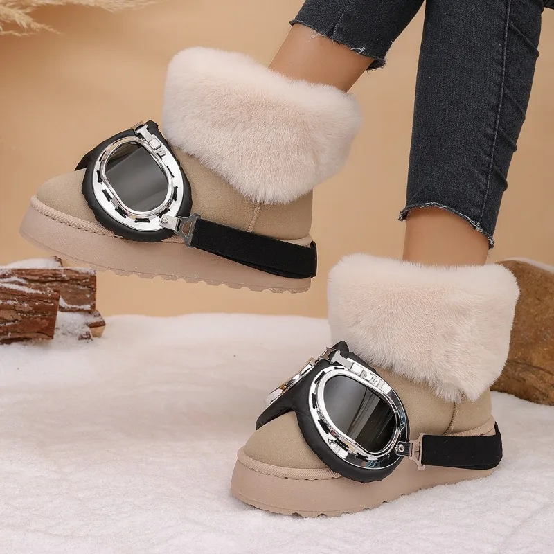 Winter Glasses Decor Thick Soled Comfort Women's Snow Boots 2026 Fashion Fleece Lined Warm Round Toe Casual Boots for Women view 4