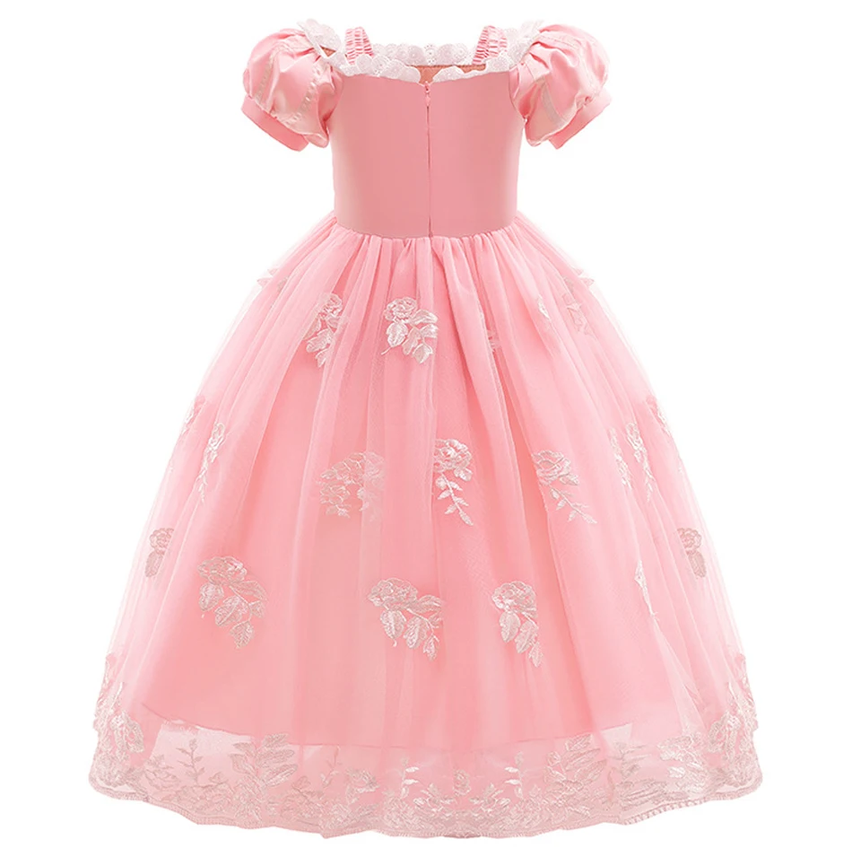 Girls Rapunzel Pink Princess Dress Kids Cosplay Costume Children Birthday Carnival Halloween Party Floral Print Disguise Gown