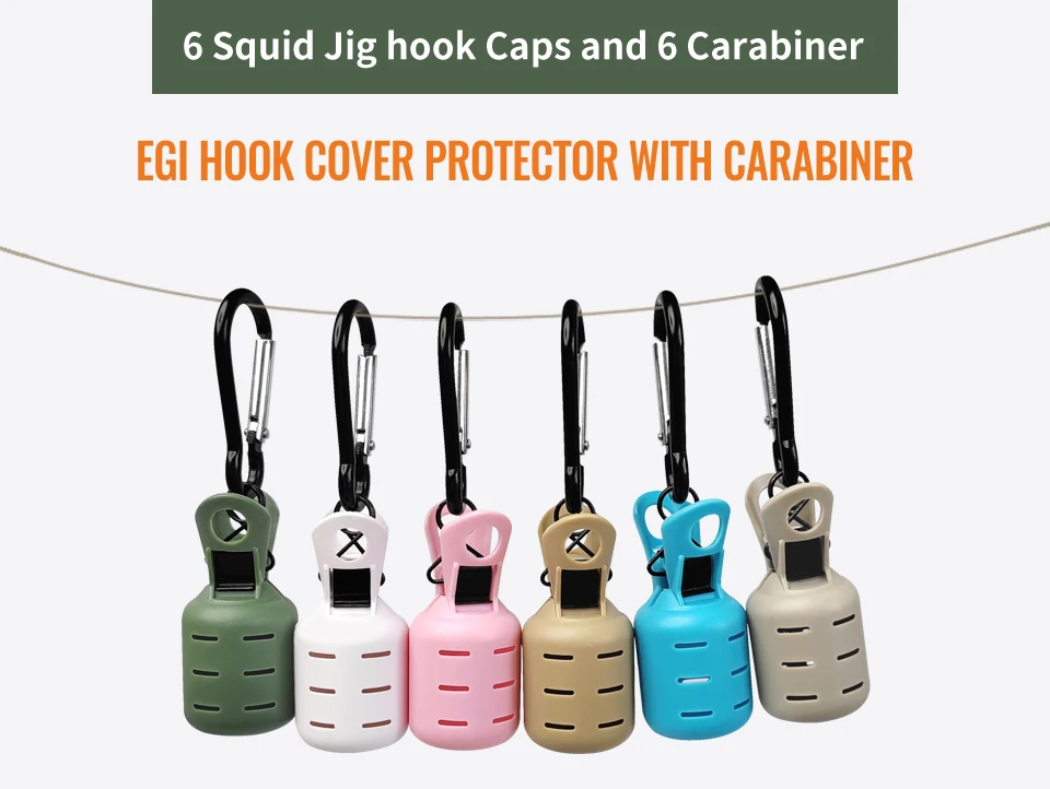 Tintenfisch Jig Köder Schutz Kit 6 stücke Webfuß Octopus Egi Haken Abdeckung Tintenfisch Regenschirm Köder Kappe mit Karabiner Für meer Zubehör – Detail 1