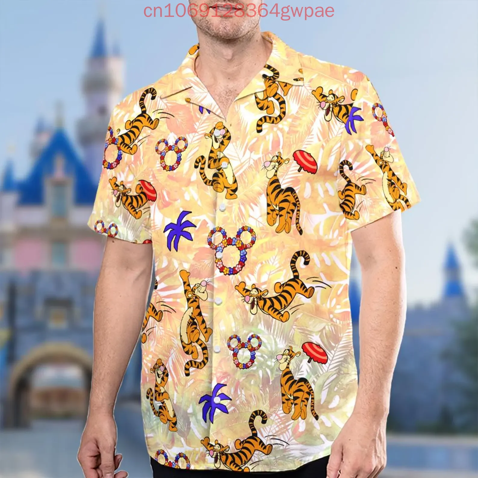 Disney Tigger Kerst Hawaiiaans overhemd Heren Dames Casual overhemd met korte mouwen Tops Cartoon Kids Button Up Strandoverhemd