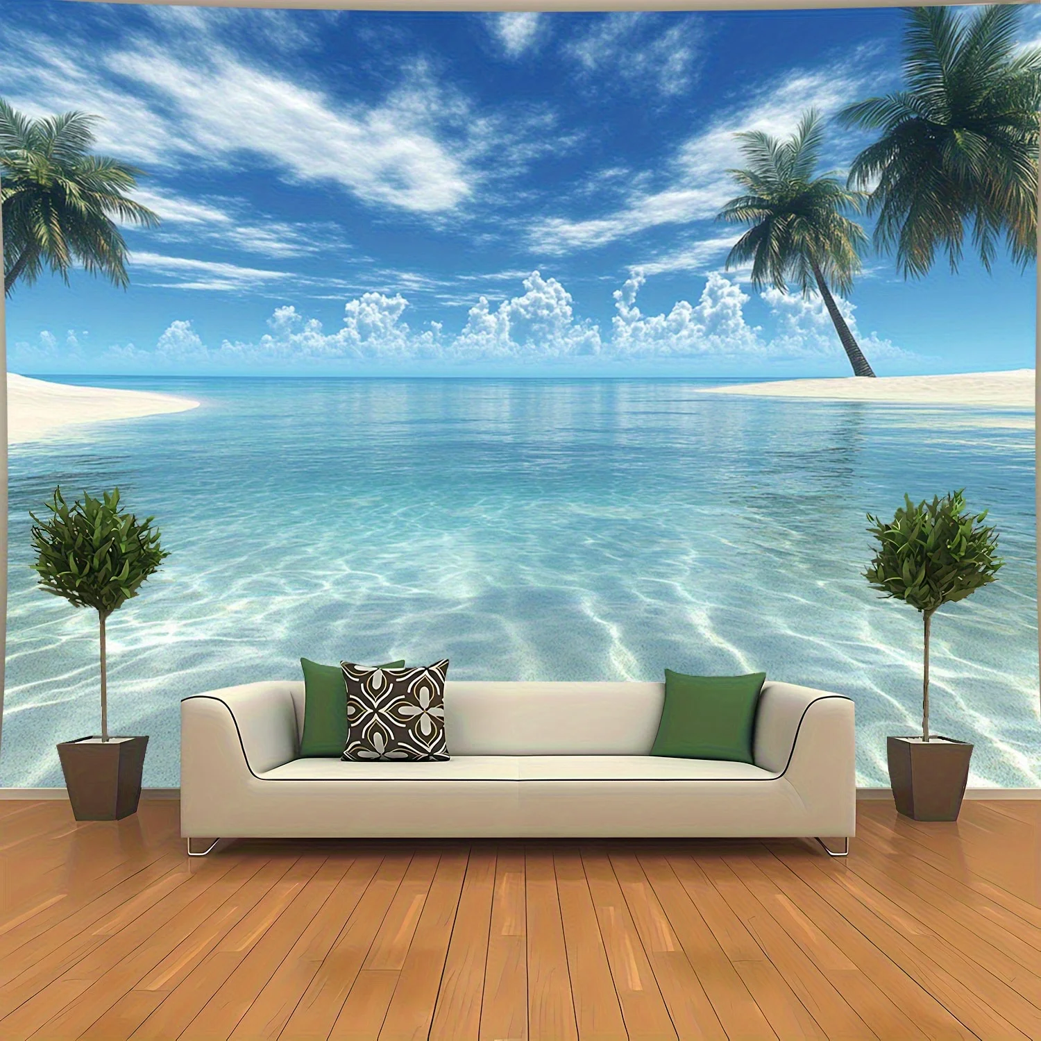 1 Stück Große 2D Tropische Strand-Wandteppiche, Palme mit Klarem Wasser, Montagezubehör, Strandthema Wanddekoration für Schlafzimmer Wohnzimmer