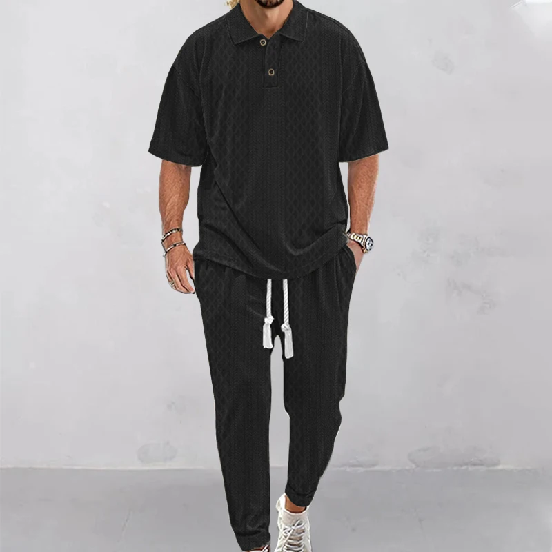 GELITAYIN 2024 Spring/Summer New Men's Suit High Quality Heavy Jacquard Fashion Casual Suit Short Sleeve T-shirt Trousers Two-pi
