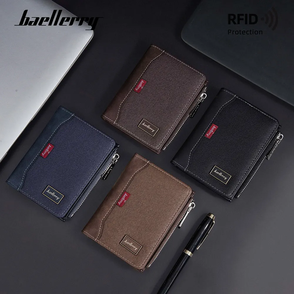 Новые RFID-мужские кошельки на молнии, зажимы для кредитных карт, винтажный мужской кошелек для монет, высококачественный держатель для фотографий, сумки для карт, мужской кошелек с пряжкой