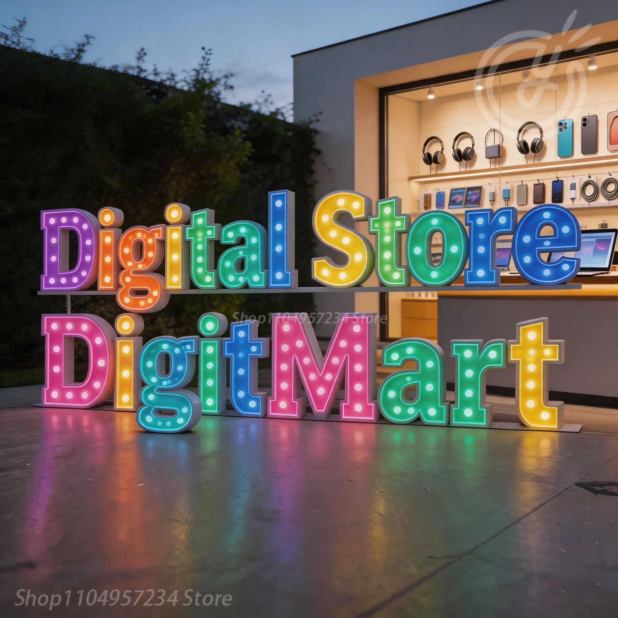 Custom Marquee Light Letters Digital Store, Large Freestanding LED Sign, 3D Bulb Letter Sign for Retail Window Display