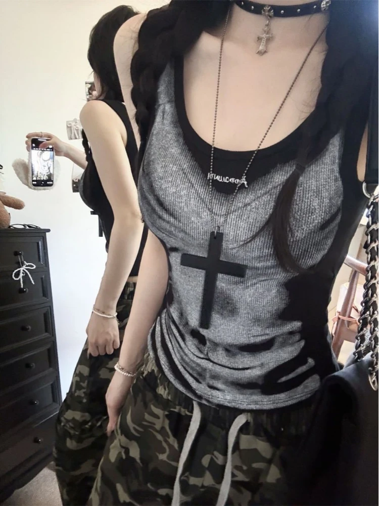 2025 الصيف الفتيات الساخن التباين المطبوعة شخصية المحملة أكمام تصميم الأزياء ثقافة فرعية بارد التوابل الفتيات Y2k الملابس #1