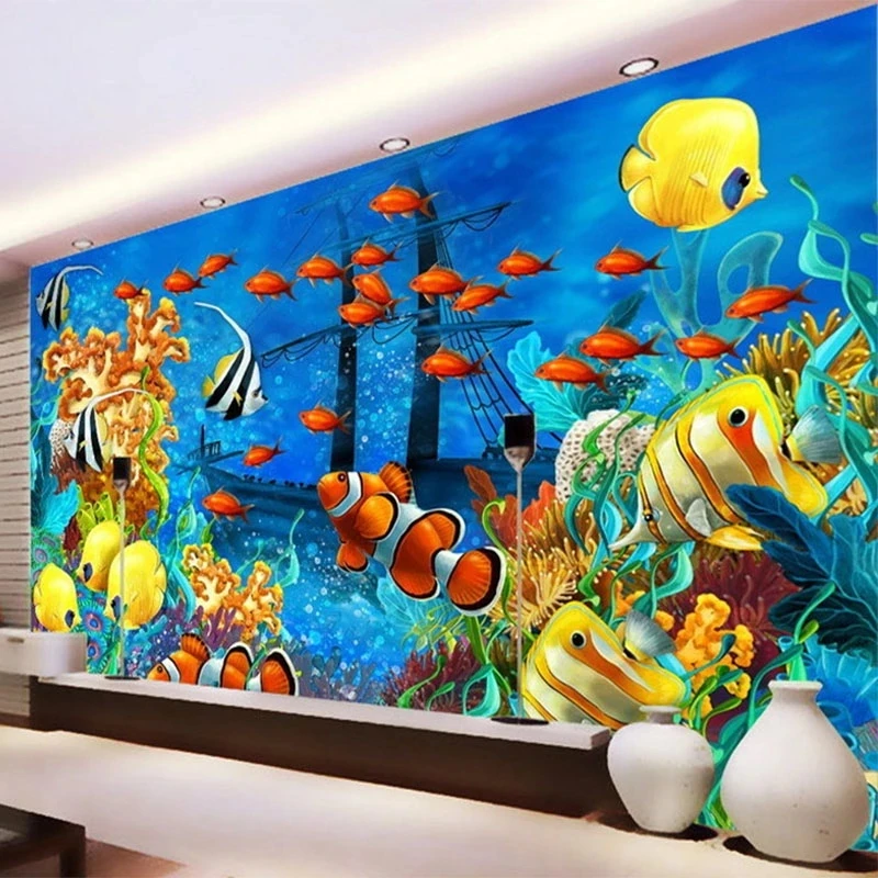 Custom Photo 3D Cartoon Tropical Fish Underwater World Mural Wallpaper Living room TV background bedroom restaurant wall fabric
