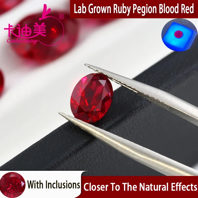 CADERMAY Oval Cut Lab Grown Pegion Blood Red Ruby Loose Stones With Inclusions For Rings Necklace Customized Smart Jewelry