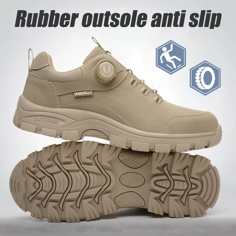 Men's Safety Shoes with Button Design Steel Toe Anti- Crush Resistant And Slip-Resistant Outsole for Outdoor Workshop Workwear