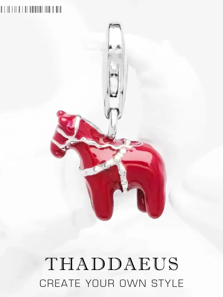 Dalarna Horse Charm Modna moda Kobiety Mężczyźni Biżuteria 925 Sterling Silver Siła Odwaga Lojalność Godność Wisiorek Fit Bransoletka — zdjęcie 2