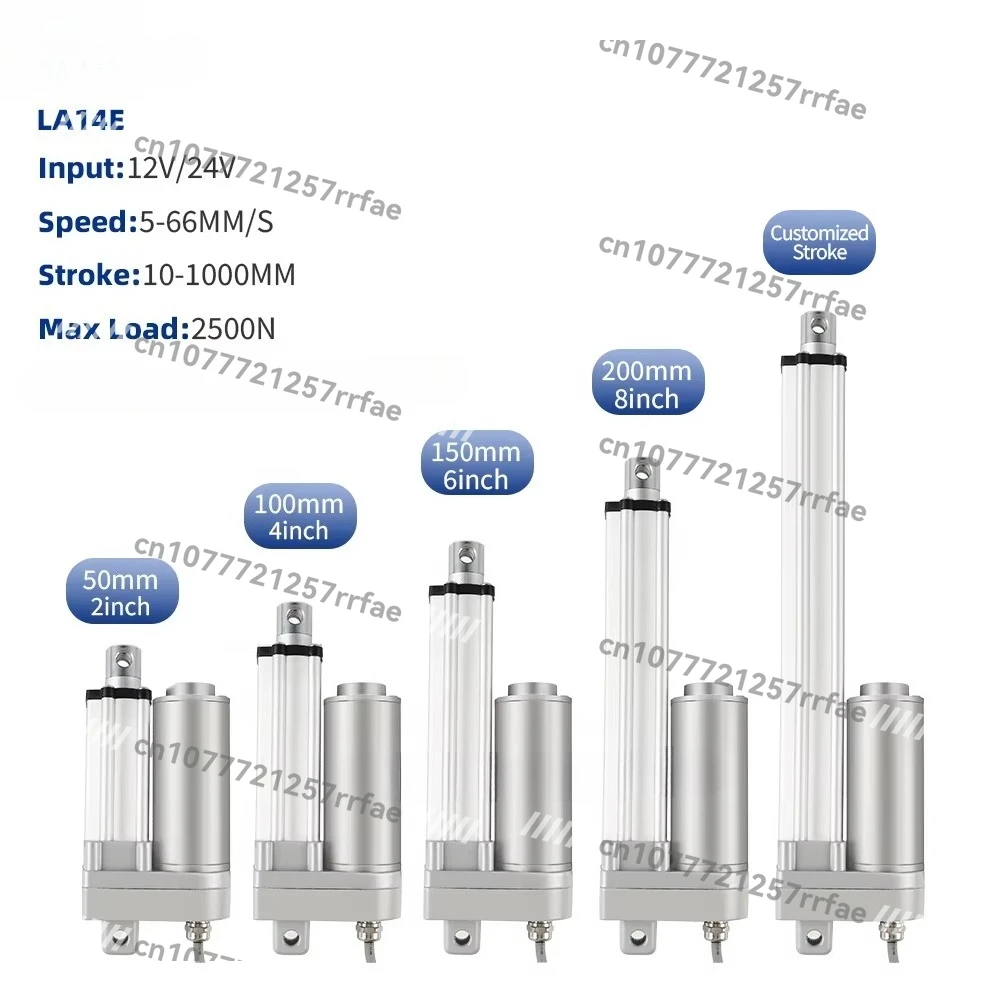2500N Maximum Load 12V 24V Electric Linear Actuator 5mm/s Speed 100mm Stroke, DC Brushed Motor, Waterproof IP65