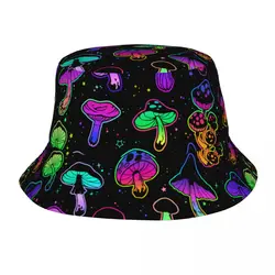 Psychedelic Mushrooms Bucket Hats Vocation Getaway Headwear Merch Fishing Fisherman Hat for Outdoor Girl Bob Hat Lightweight