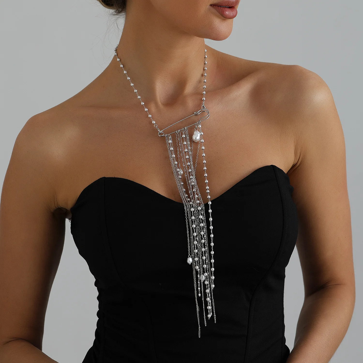 Jewelry INS style multi-layer pearl tassel brooch necklace for women Y2K spicy girl style commuting accessories